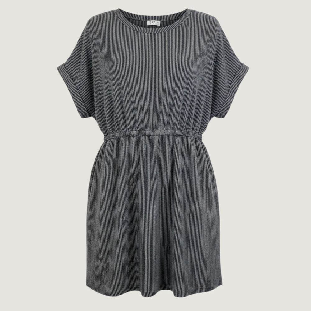 Maurices 24/7 Knit Dress Womens 2X Black Grey Striped Drawstring Waist Pockets